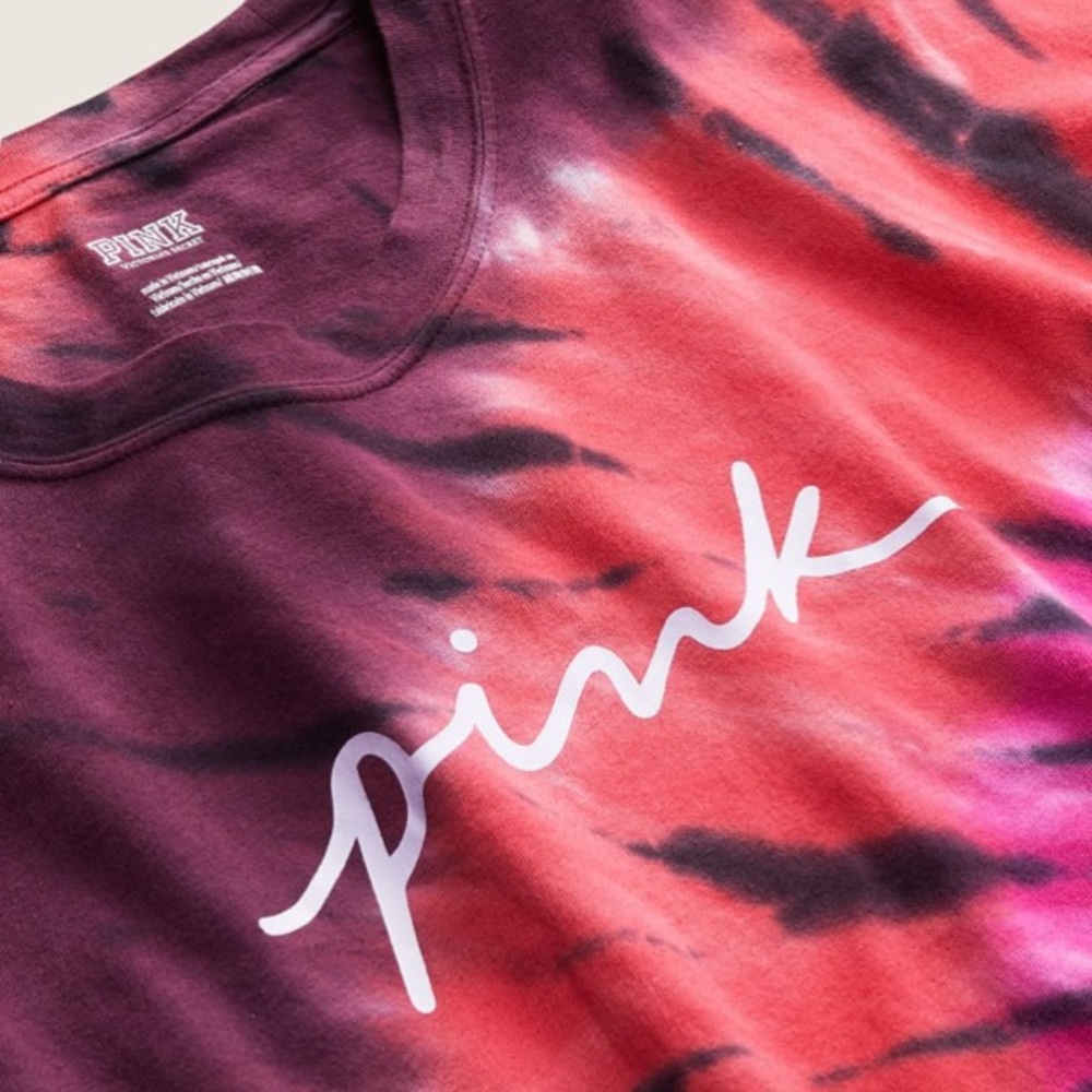 VS VICTORIAS SECRET PINK CAMPUS LONG SLEEVE TEE TOP SUPERNOVA TIE DYE SCRIPT M - Picture 6 of 7